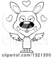 Lineart Clipart Of A Cartoon Black And White Mad Rabbit Cupid Royalty Free Outline Vector Illustration by Cory Thoman