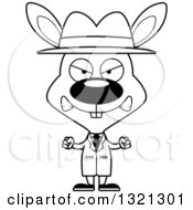 Lineart Clipart Of A Cartoon Black And White Mad Rabbit Detective Royalty Free Outline Vector Illustration