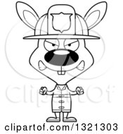 Lineart Clipart Of A Cartoon Black And White Mad Rabbit Fire Fighter Royalty Free Outline Vector Illustration