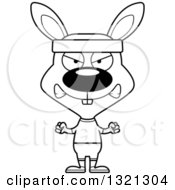 Lineart Clipart Of A Cartoon Black And White Mad Fitness Rabbit Royalty Free Outline Vector Illustration