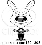 Lineart Clipart Of A Cartoon Black And White Mad Rabbit Groom Royalty Free Outline Vector Illustration