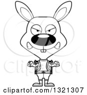 Lineart Clipart Of A Cartoon Black And White Mad Rabbit Hiker Royalty Free Outline Vector Illustration