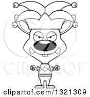 Lineart Clipart Of A Cartoon Black And White Mad Rabbit Jester Royalty Free Outline Vector Illustration