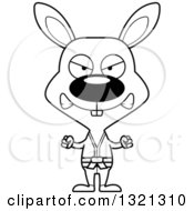 Lineart Clipart Of A Cartoon Black And White Mad Karate Rabbit Royalty Free Outline Vector Illustration