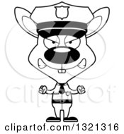 Lineart Clipart Of A Cartoon Black And White Mad Rabbit Police Officer Royalty Free Outline Vector Illustration