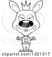 Lineart Clipart Of A Cartoon Black And White Mad Rabbit Prince Royalty Free Outline Vector Illustration