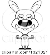 Lineart Clipart Of A Cartoon Black And White Mad Rabbit Scientist Royalty Free Outline Vector Illustration