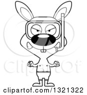Lineart Clipart Of A Cartoon Black And White Mad Rabbit In Snorkel Gear Royalty Free Outline Vector Illustration