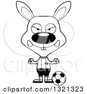 Lineart Clipart Of A Cartoon Black And White Mad Rabbit Soccer Player Royalty Free Outline Vector Illustration