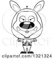 Lineart Clipart Of A Cartoon Black And White Mad Spaceman Rabbit Royalty Free Outline Vector Illustration