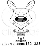Lineart Clipart Of A Cartoon Black And White Mad Rabbit Super Hero Royalty Free Outline Vector Illustration