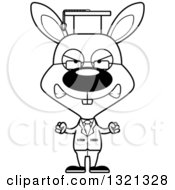Lineart Clipart Of A Cartoon Black And White Mad Rabbit Professor Royalty Free Outline Vector Illustration