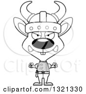 Lineart Clipart Of A Cartoon Black And White Mad Viking Rabbit Royalty Free Outline Vector Illustration