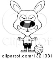 Lineart Clipart Of A Cartoon Black And White Mad Rabbit Volleyball Player Royalty Free Outline Vector Illustration