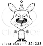 Lineart Clipart Of A Cartoon Black And White Mad Rabbit Wizard Royalty Free Outline Vector Illustration