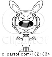 Lineart Clipart Of A Cartoon Black And White Mad Rabbit Wrestler Royalty Free Outline Vector Illustration