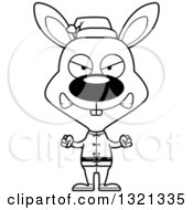 Lineart Clipart Of A Cartoon Black And White Mad Rabbit Christmas Elf Royalty Free Outline Vector Illustration