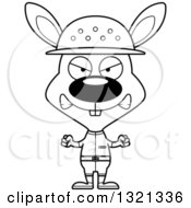 Lineart Clipart Of A Cartoon Black And White Mad Rabbit Zookeeper Royalty Free Outline Vector Illustration
