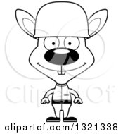 Lineart Clipart Of A Cartoon Black And White Happy Rabbit Soldier Royalty Free Outline Vector Illustration