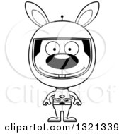 Lineart Clipart Of A Cartoon Black And White Happy Astronaut Rabbit Royalty Free Outline Vector Illustration