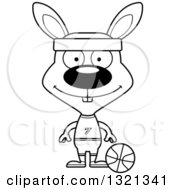 Lineart Clipart Of A Cartoon Black And White Happy Rabbit Soccer Player Royalty Free Outline Vector Illustration