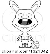 Lineart Clipart Of A Cartoon Black And White Happy Rabbit Beach Volleyball Player Royalty Free Outline Vector Illustration