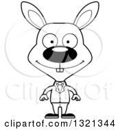 Lineart Clipart Of A Cartoon Black And White Happy Rabbit Business Man Royalty Free Outline Vector Illustration