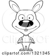 Lineart Clipart Of A Cartoon Black And White Happy Casual Rabbit Royalty Free Outline Vector Illustration