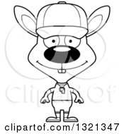 Lineart Clipart Of A Cartoon Black And White Happy Rabbit Baseball Player Royalty Free Outline Vector Illustration