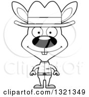 Lineart Clipart Of A Cartoon Black And White Happy Rabbit Cowboy Royalty Free Outline Vector Illustration