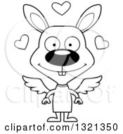 Lineart Clipart Of A Cartoon Black And White Happy Rabbit Cupid Royalty Free Outline Vector Illustration by Cory Thoman