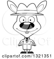 Lineart Clipart Of A Cartoon Black And White Happy Rabbit Detective Royalty Free Outline Vector Illustration