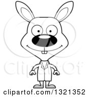 Lineart Clipart Of A Cartoon Black And White Happy Rabbit Doctor Royalty Free Outline Vector Illustration