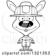 Lineart Clipart Of A Cartoon Black And White Happy Rabbit Fire Fighter Royalty Free Outline Vector Illustration
