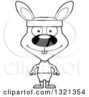 Lineart Clipart Of A Cartoon Black And White Happy Fitness Rabbit Royalty Free Outline Vector Illustration