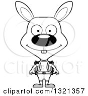 Lineart Clipart Of A Cartoon Black And White Happy Rabbit Hiker Royalty Free Outline Vector Illustration