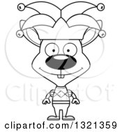 Lineart Clipart Of A Cartoon Black And White Happy Rabbit Jester Royalty Free Outline Vector Illustration