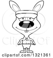 Lineart Clipart Of A Cartoon Black And White Happy Rabbit Lifeguard Royalty Free Outline Vector Illustration