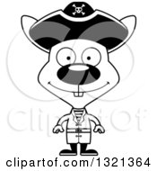 Lineart Clipart Of A Cartoon Black And White Happy Rabbit Pirate Royalty Free Outline Vector Illustration