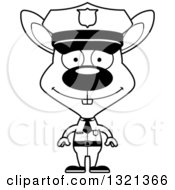 Lineart Clipart Of A Cartoon Black And White Happy Rabbit Police Officer Royalty Free Outline Vector Illustration