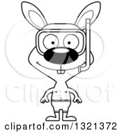 Lineart Clipart Of A Cartoon Black And White Happy Rabbit In Snorkel Gear Royalty Free Outline Vector Illustration