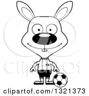 Lineart Clipart Of A Cartoon Black And White Happy Rabbit Soccer Player Royalty Free Outline Vector Illustration