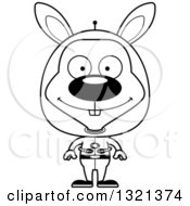 Lineart Clipart Of A Cartoon Black And White Happy Spaceman Rabbit Royalty Free Outline Vector Illustration