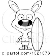 Lineart Clipart Of A Cartoon Black And White Happy Rabbit Surfer Royalty Free Outline Vector Illustration