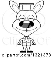 Lineart Clipart Of A Cartoon Black And White Happy Rabbit Professor Royalty Free Outline Vector Illustration
