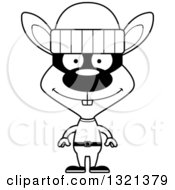 Lineart Clipart Of A Cartoon Black And White Happy Rabbit Robber Royalty Free Outline Vector Illustration