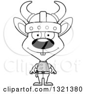 Lineart Clipart Of A Cartoon Black And White Happy Viking Rabbit Royalty Free Outline Vector Illustration