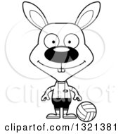Lineart Clipart Of A Cartoon Black And White Happy Rabbit Volleyball Player Royalty Free Outline Vector Illustration