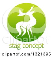 Poster, Art Print Of Silhouetted Stag Deer Buck In A Gradient Green Circle Over Sample Text