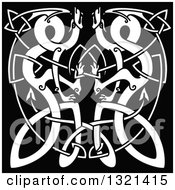 Clipart Of White Celtic Knot Dragons On Black 2 Royalty Free Vector Illustration